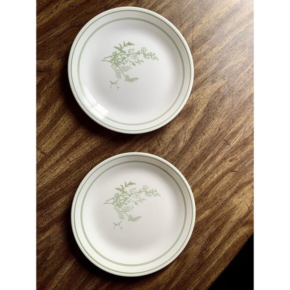 Set of 2 Corelle Floral Spray Large Plates  10.25 in Green White Vintage 1970s - Picture 2 of 6
